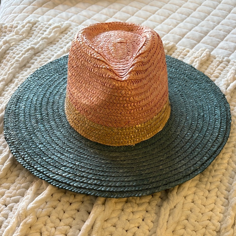 San Diego Hat Company Teal and Pink Straw Hat